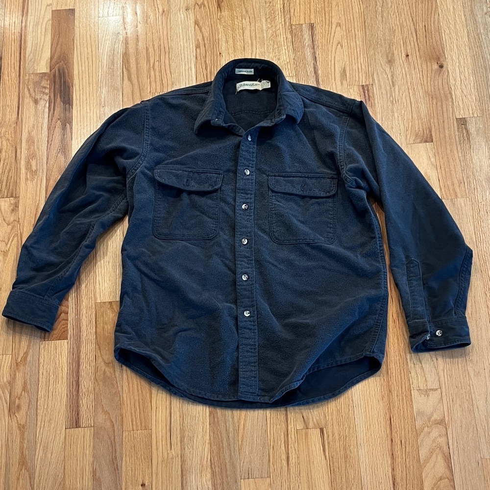 Men’s 90’s Vintage St. John's Bay Chamois Flannel Shirt, large dark gray
